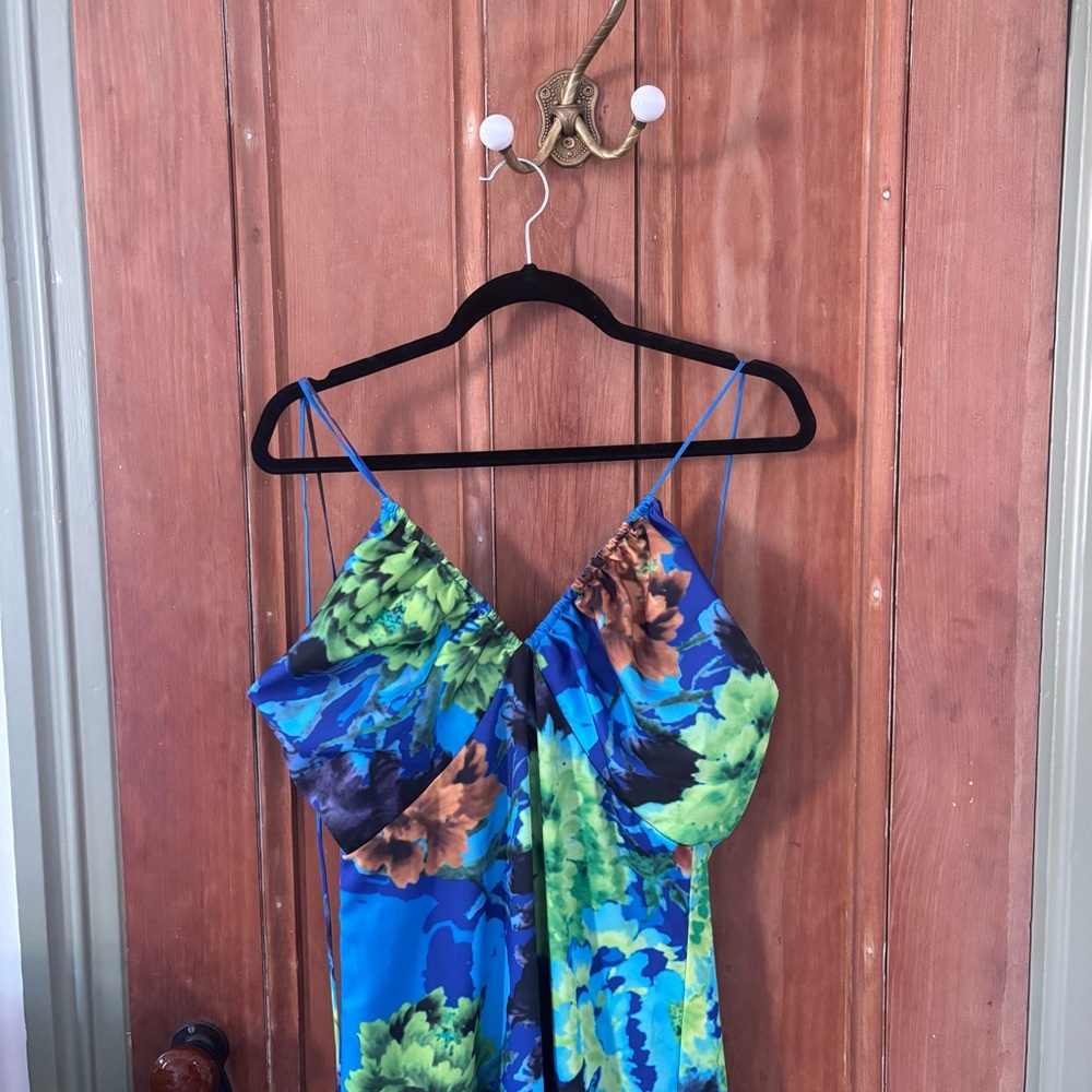 Anthropologie Delfi Collective Blue Floral Drop Waist Dress - Picture 3 of 6